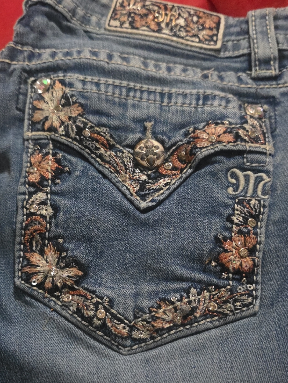 Miss Me Light Blue Bootcut Jeans with Floral Embroidered Back Pocket